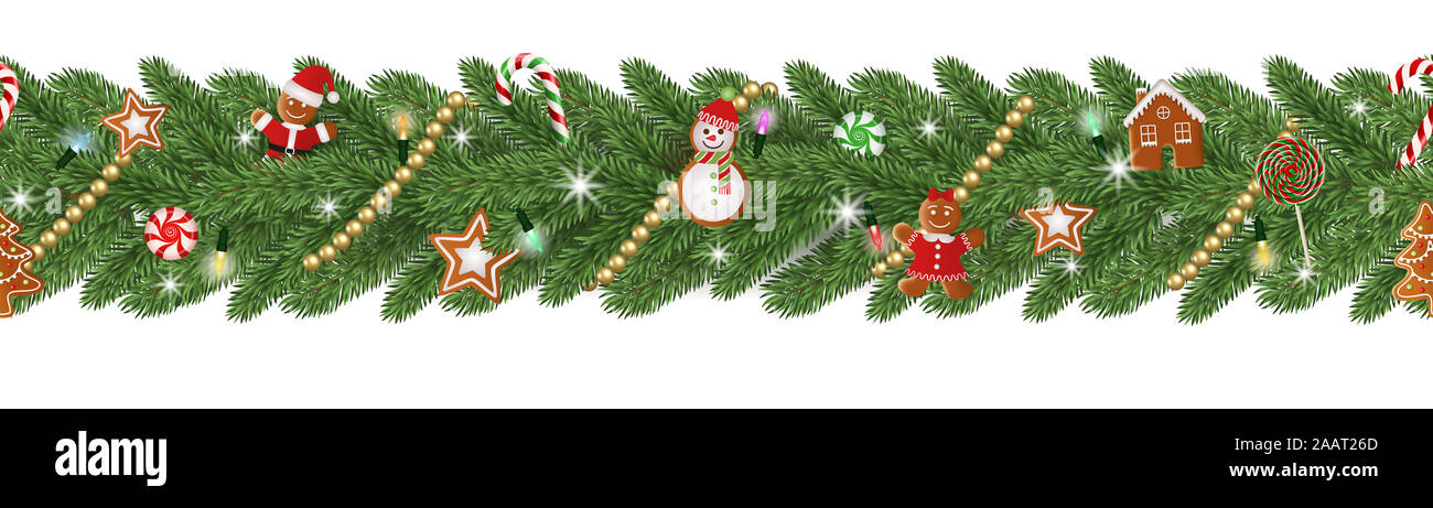 Natale banner senza giunture con gingerbreads e caramelle Foto Stock