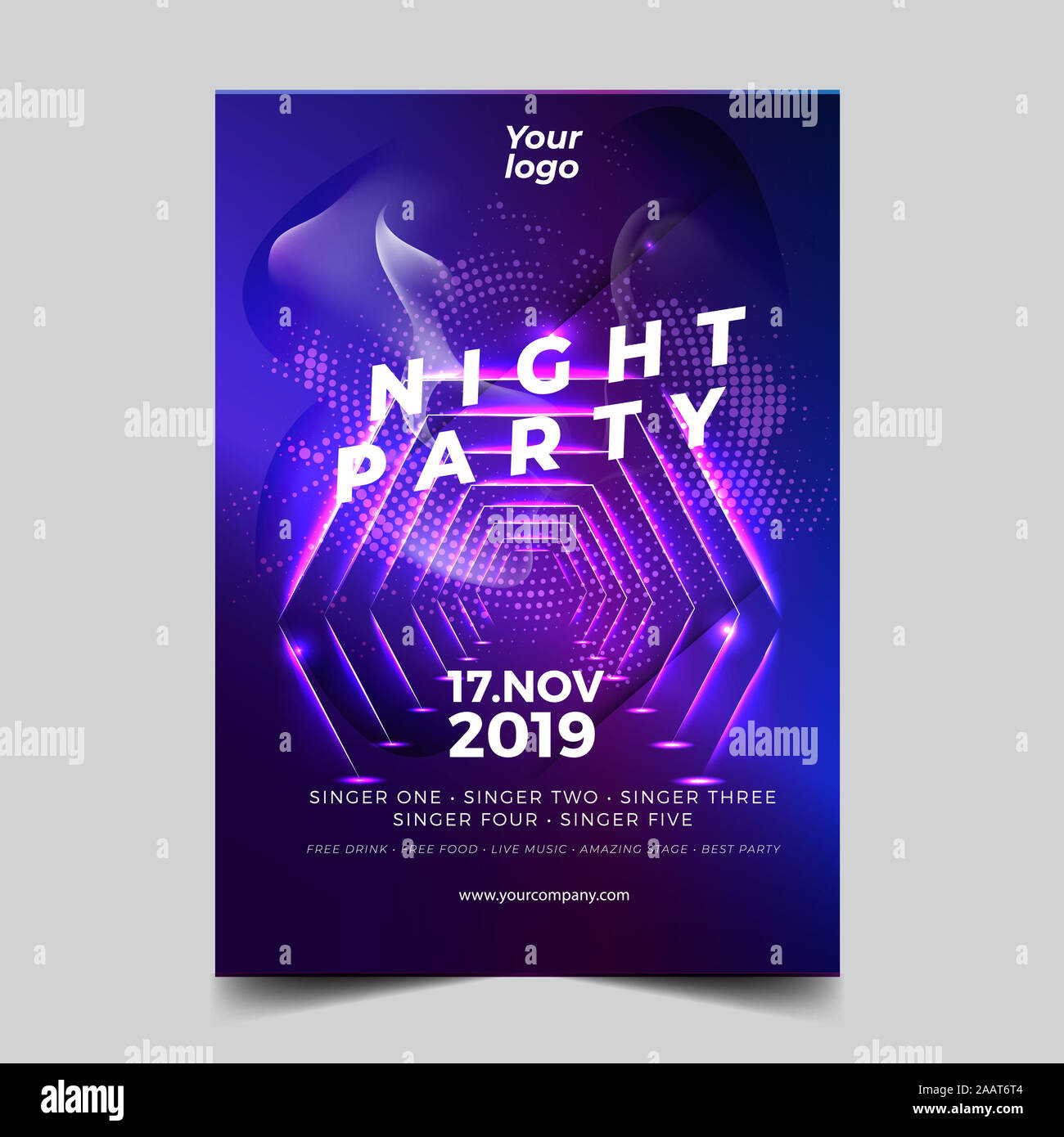 Vector IIlustration Dance Club Night Summer Party Poster Flyer modello di impaginazione. Colorato la musica da discoteca Design Banner. - Vettore Foto Stock