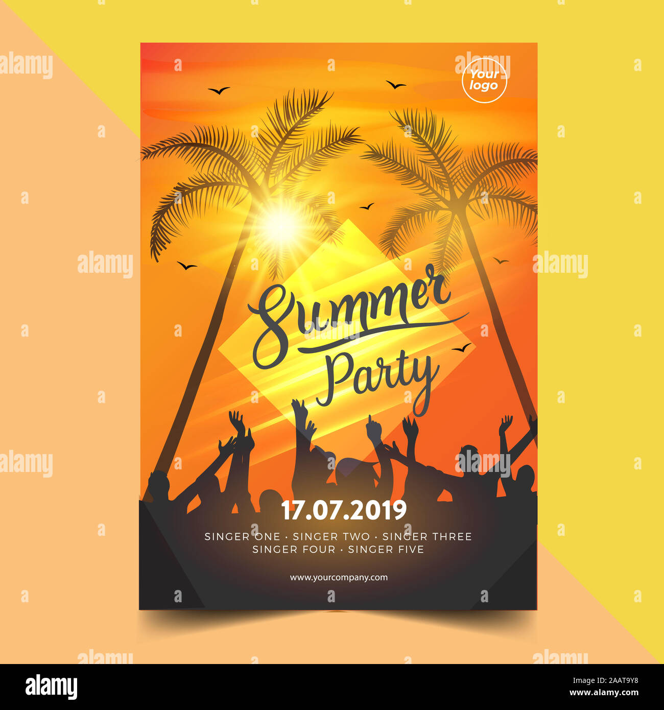 Vector IIlustration Dance Club Night Summer Party Poster Flyer modello di impaginazione. Colorato la musica da discoteca Design Banner. - Vettore Foto Stock