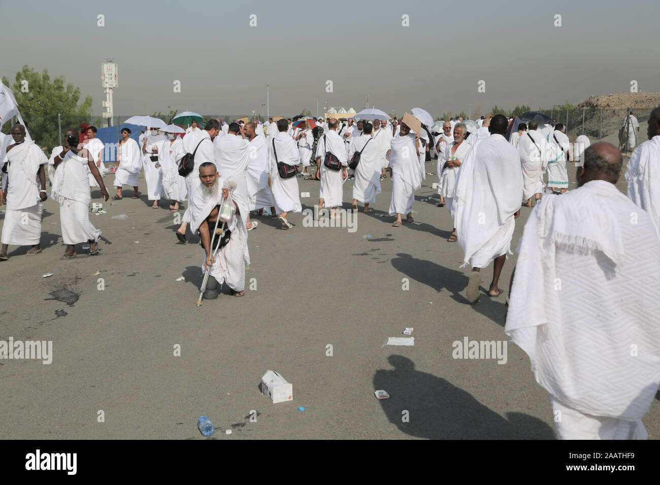 La Mecca, Arabia saudita, settembre 2016., musulmani a Mount Arafat (o Jabal Rahmah) in Arabia Saudita. Questo è il luogo dove Adamo ed Eva ha incontrato dopo essere stato Foto Stock