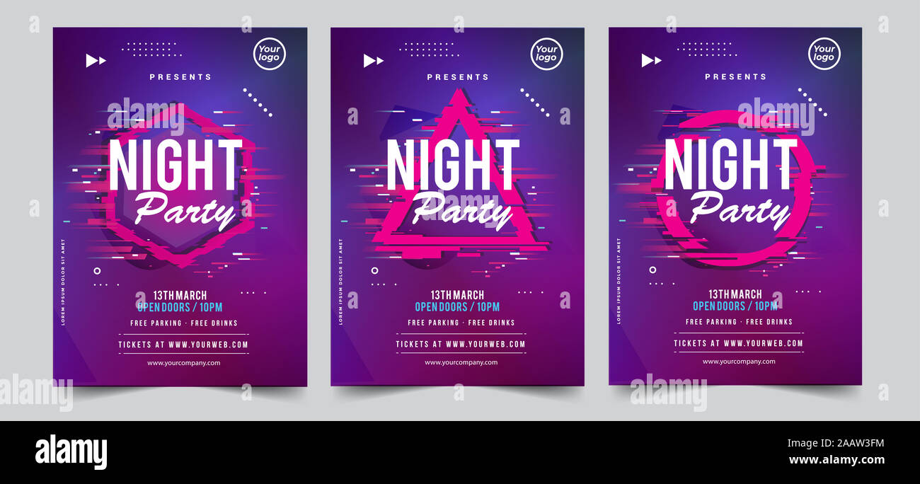 Dance Club Festa Notturna Flyer Brochure modello di impaginazione. Club Party Banner set design. Illustrazione Vettoriale - Vector Foto Stock