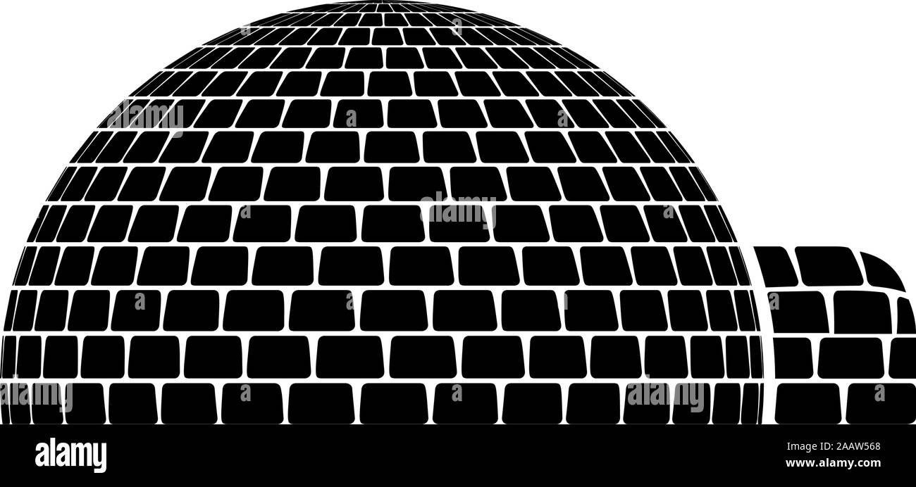 Igloo abitazione con cubetti di ghiaccio blocchi luogo quando live e Inuit eschimesi Arctic home a forma di cupola icona colore nero illustrazione vettoriale stile piatto semplice Illustrazione Vettoriale
