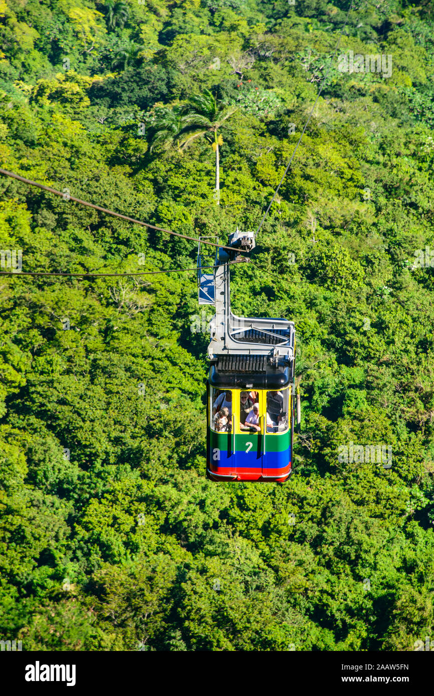 Alta vista angolare di overhead funivia sulla foresta, Puerto Plata, Repubblica Dominicana Foto Stock