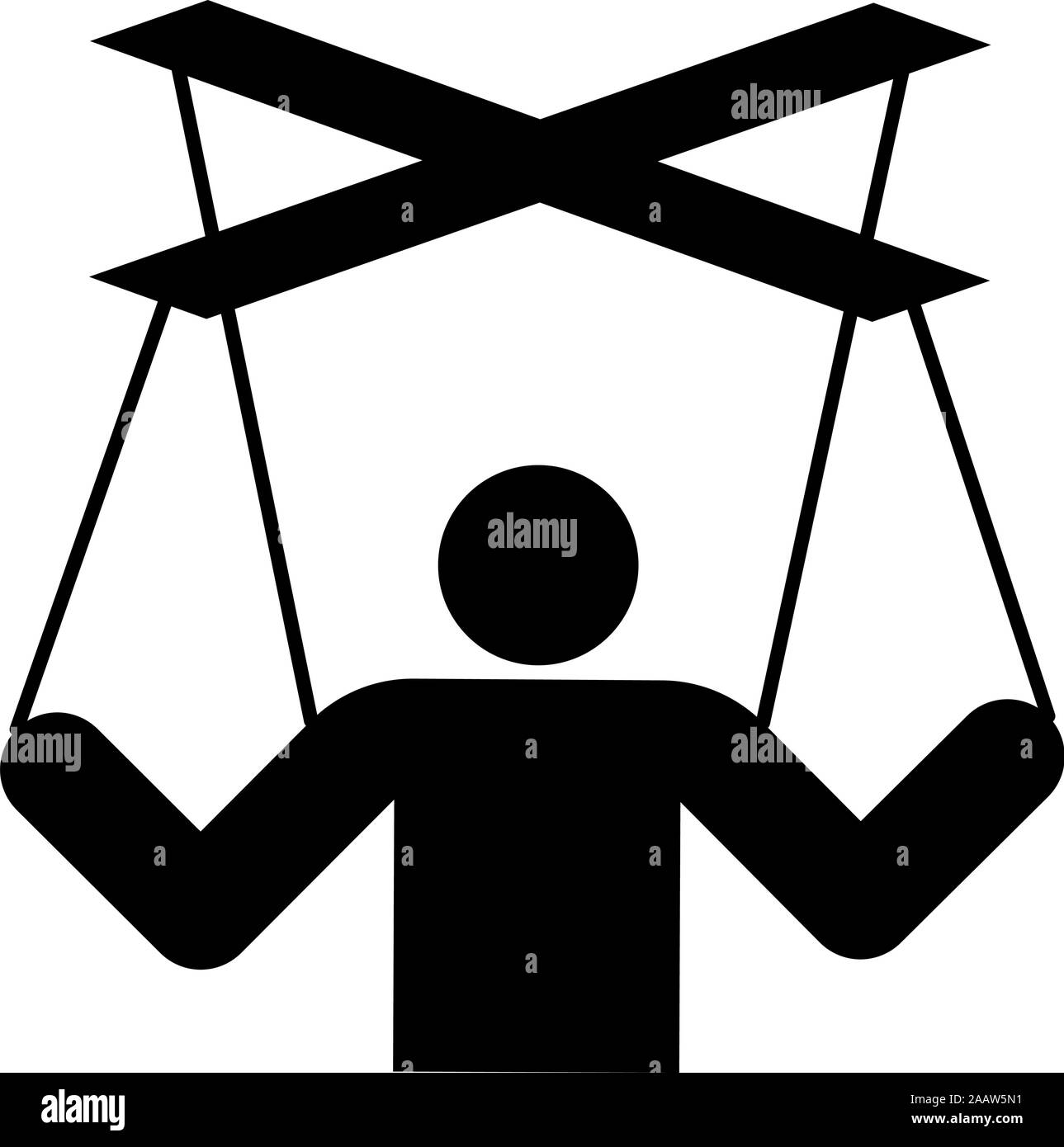 Manipolazione umana concetto Puppet stick uomo manipolando sulla dipendenza dalla stringa di controllo tema people management esecutivo icona idea colore nero vettore Illustrazione Vettoriale