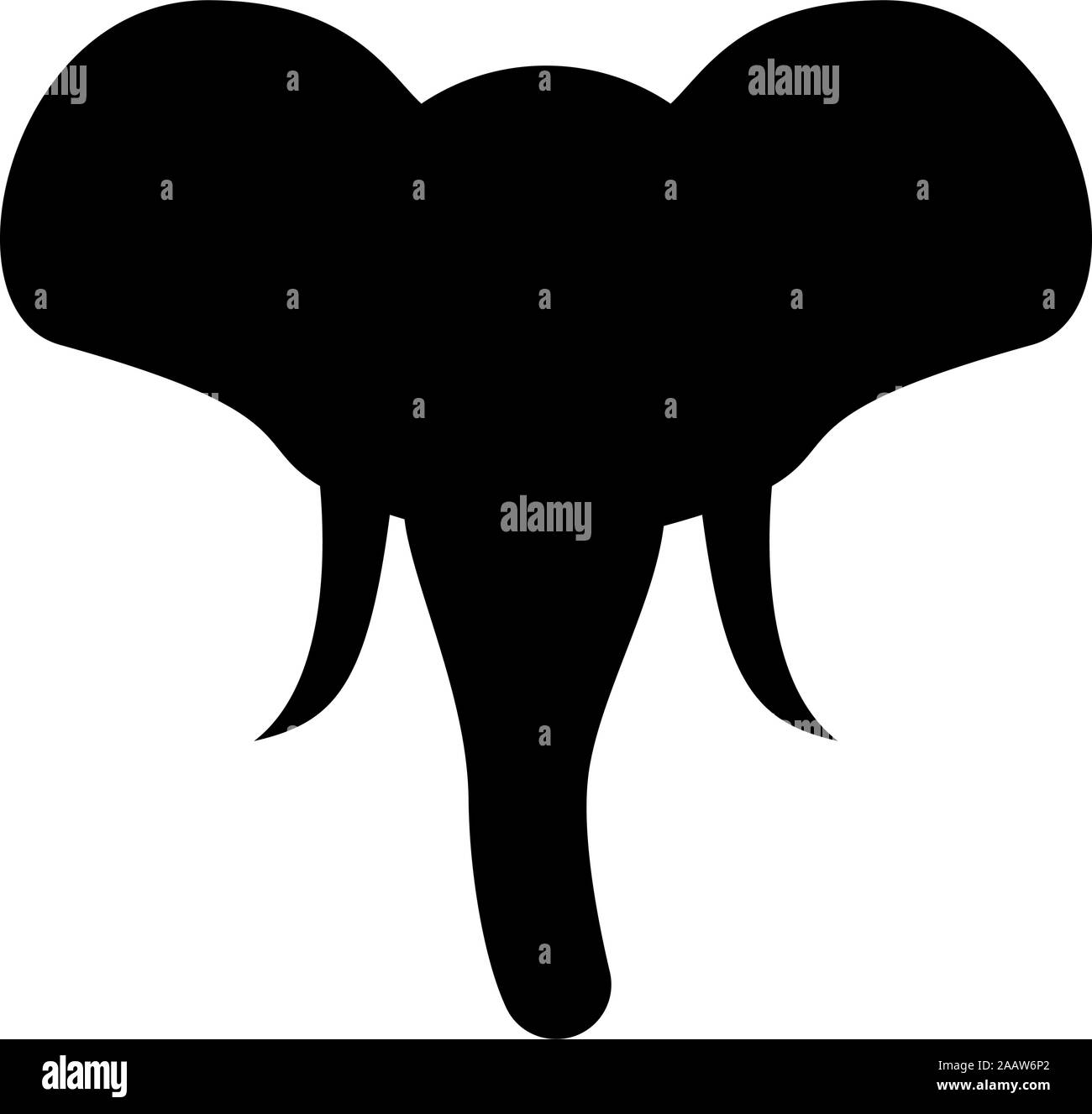 Testa di elefante mascotte silhouette vista frontale africano o indiano icona animale colore nero illustrazione vettoriale stile piatto semplice immagine Illustrazione Vettoriale