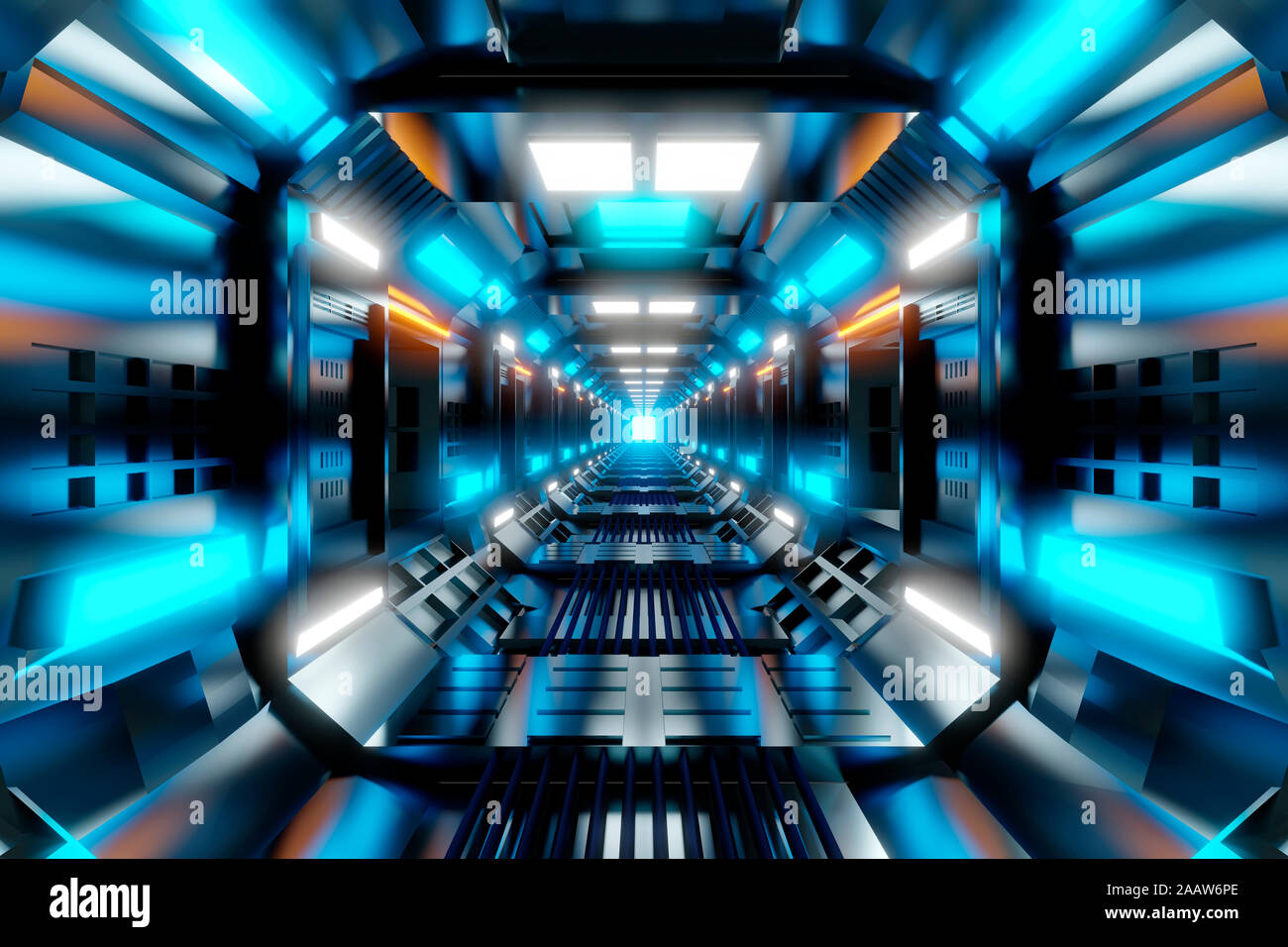 3D reso illustrazione, la visualizzazione di un science fiction astronave, passerella Foto Stock