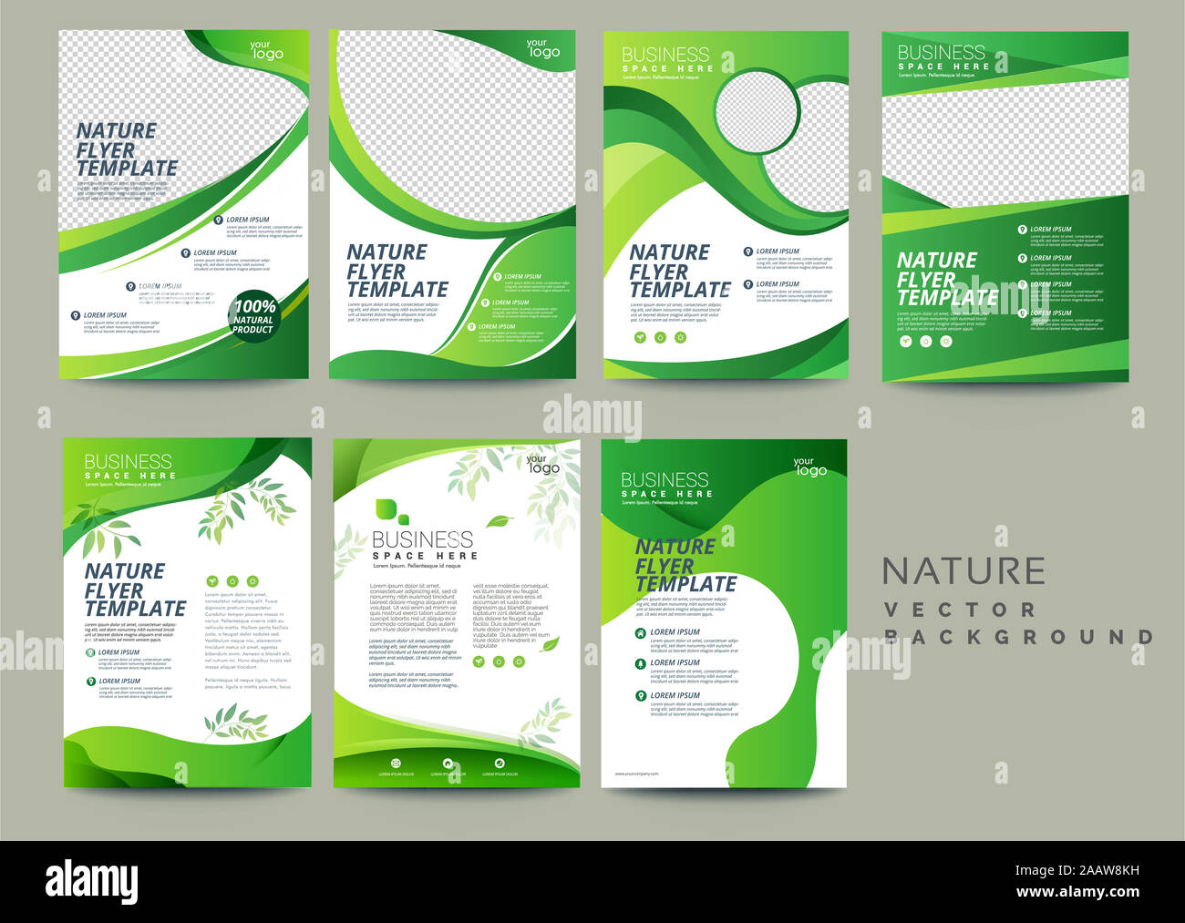 Vettore eco flyer, Poster, brochure, copertina modello. Moderno a foglia verde, ambiente di progettazione. - Vettore Foto Stock