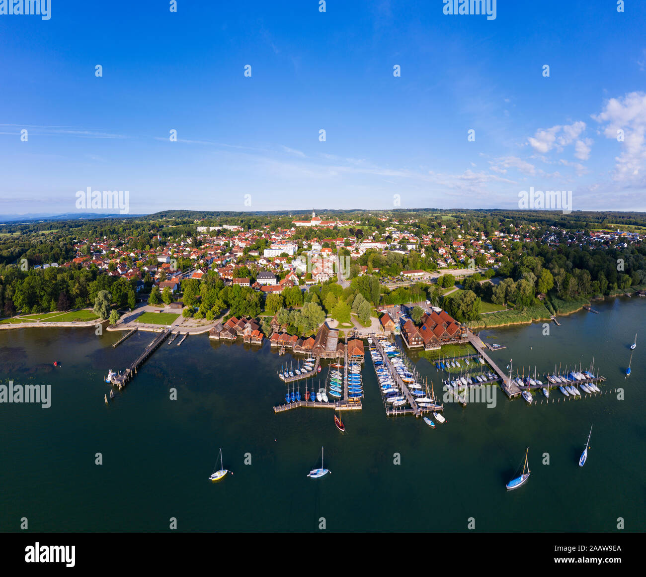 Vista aerea del porto contro il cielo in Alta Baviera, Germania Foto Stock