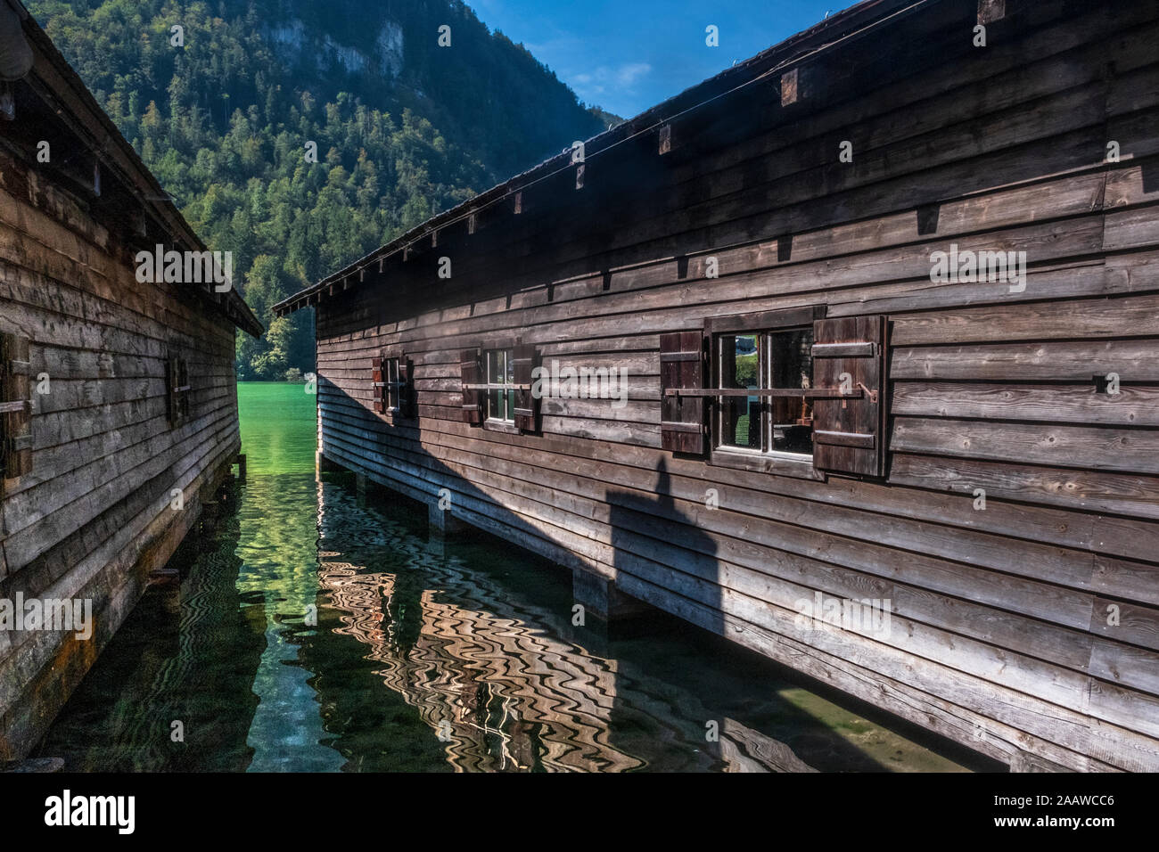 In Germania, in Baviera, case in barca sul lago Koenigssee Foto Stock