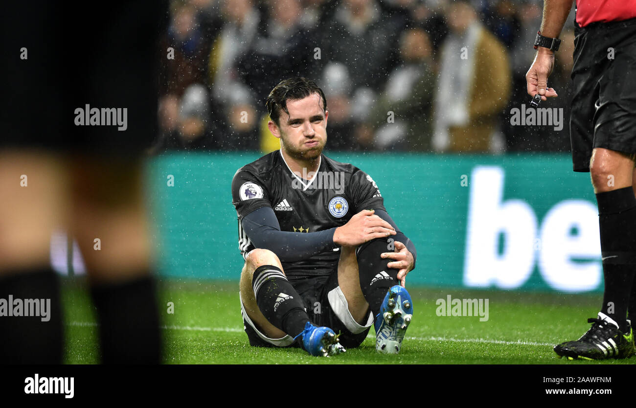 Ben Chilwell di Leicester durante il match di Premier League tra Brighton e Hove Albion e Leicester City presso la American Express Community Stadium , Brighton , 23 novembre 2019 - solo uso editoriale. No merchandising. Per le immagini di calcio FA e Premier League restrizioni si applicano inc. no internet/utilizzo mobile senza licenza FAPL - per i dettagli contatti Football Dataco : Foto Stock