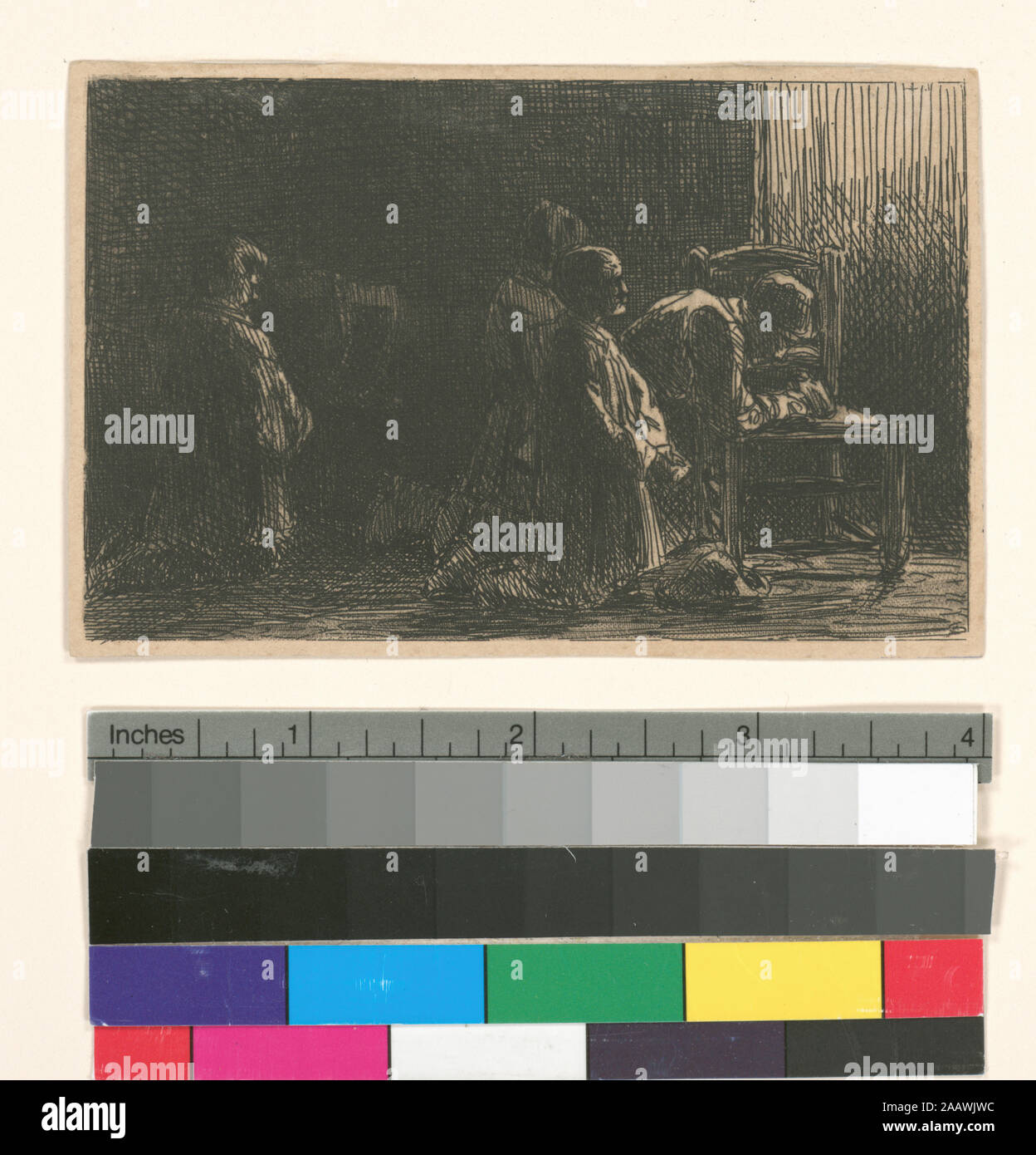 Enfants en prière Titolo e date da L'Oeuvre de Ch. Jacque catalogo de ses eaux-fortes et pointes sèches / dressé par J.J. Guiffrey. Partecipazioni in controllate l'Oeuvre de Ch. Jacque catalogo de ses eaux-fortes et pointes sèches / dressés par J.J. Guiffrey. Fa parte delle incisioni e drypoints da Charles Jacque in Samuel Putnam Avery collezione. Citazione/Riferimento: G11; Enfants en prière. Foto Stock