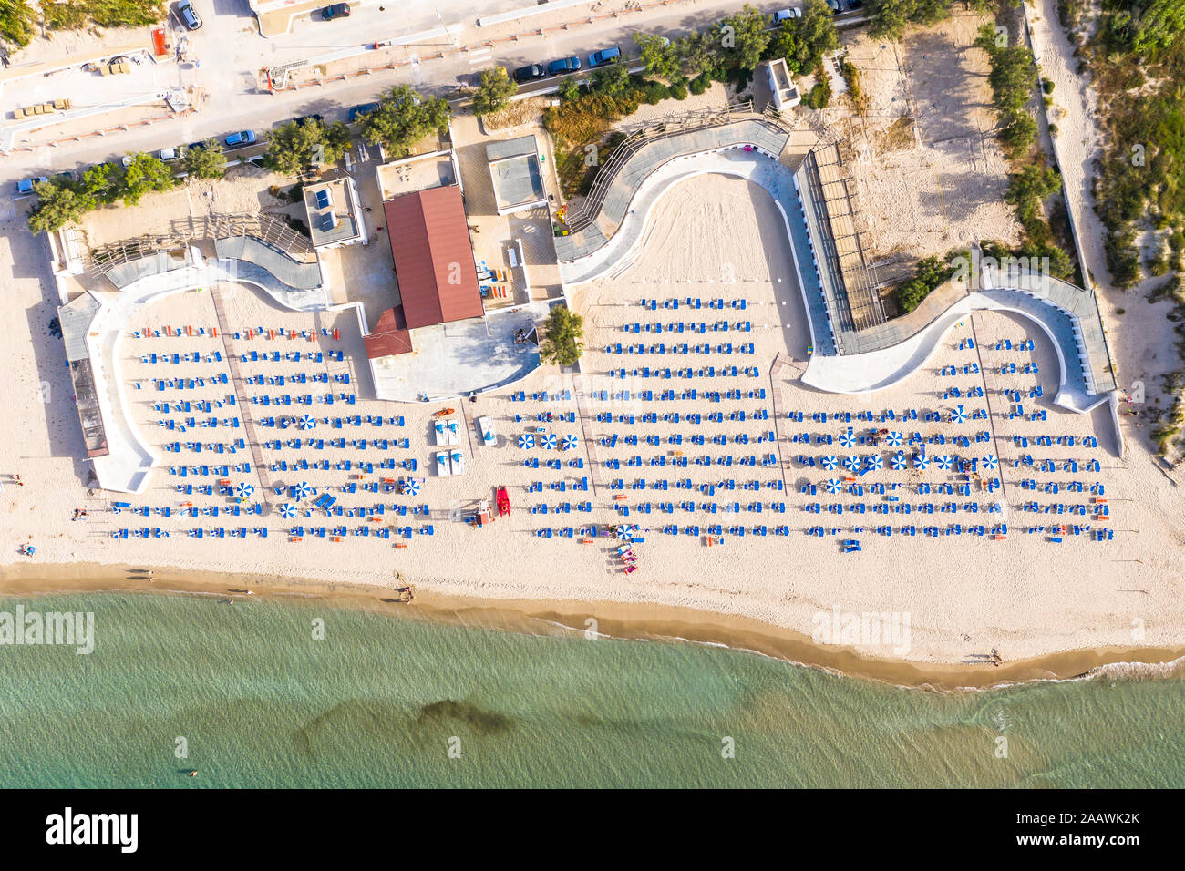 Vista aerea della spiaggia Spiaggiabella, Lecce, Italia Foto Stock