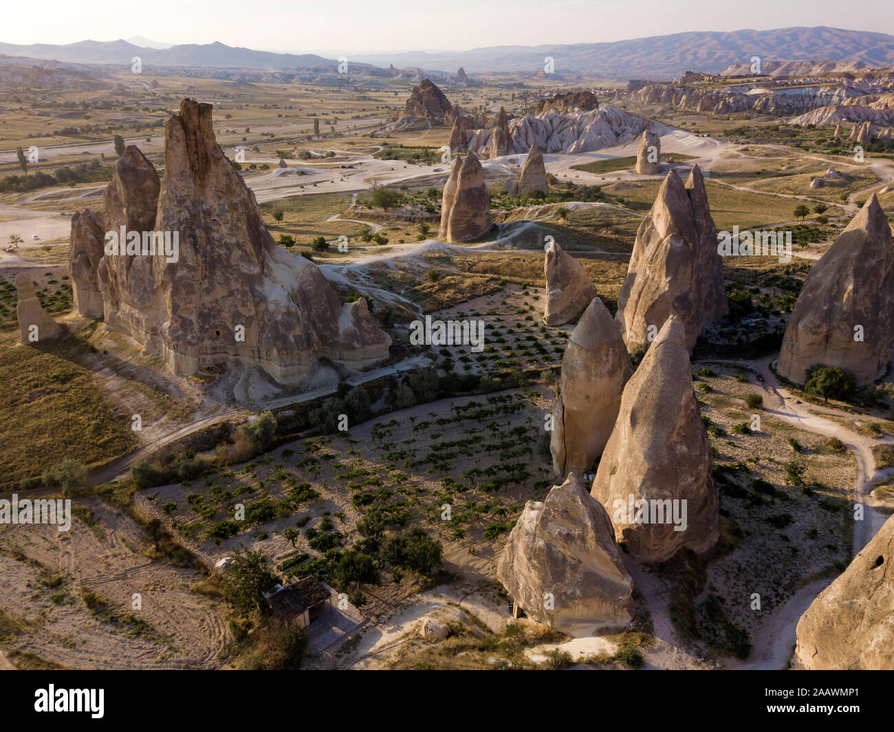 Vista aerea del complesso di Colomba monastero a Goreme, Cappadocia, Turchia Foto Stock