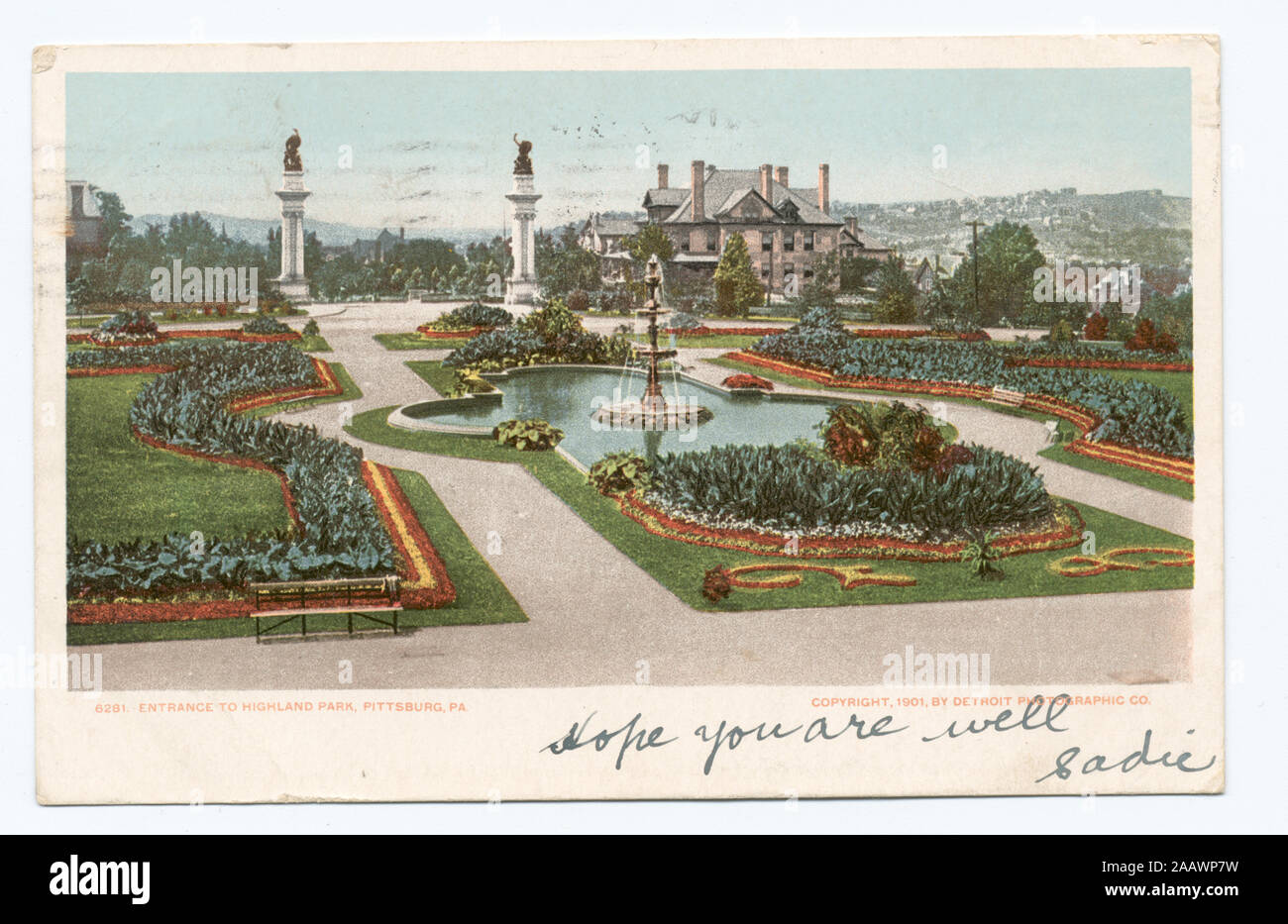 Ingresso di Highland Park, Pittsburgh, PA 1902-1903. Passate al full-size illustrazione quando normative postali consentite indirizzo e messaggio insieme sulla retromarcia.; Ingresso di Highland Park, Pittsburgh, PA. Foto Stock
