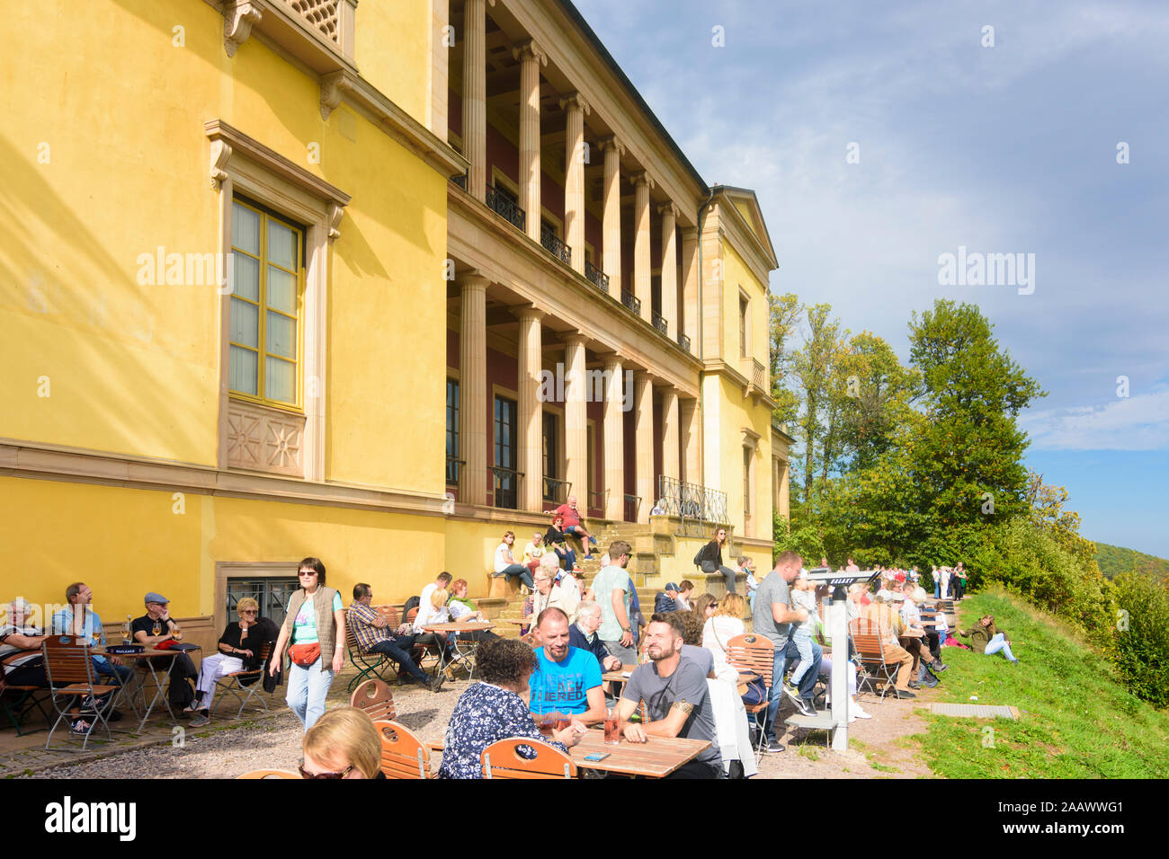 Edenkoben: castello Schloss Villa Ludwigshöhe, ristorante in Weinstraße, Itinerario dei vini tedeschi, Renania-Palatinato, Renania-Palatinato, Germania Foto Stock