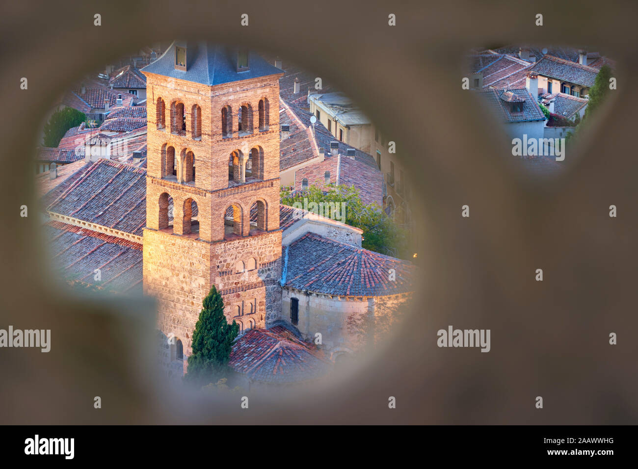 Segovia, vista dalla Cattedrale alla torre campanaria, Spagna Foto Stock