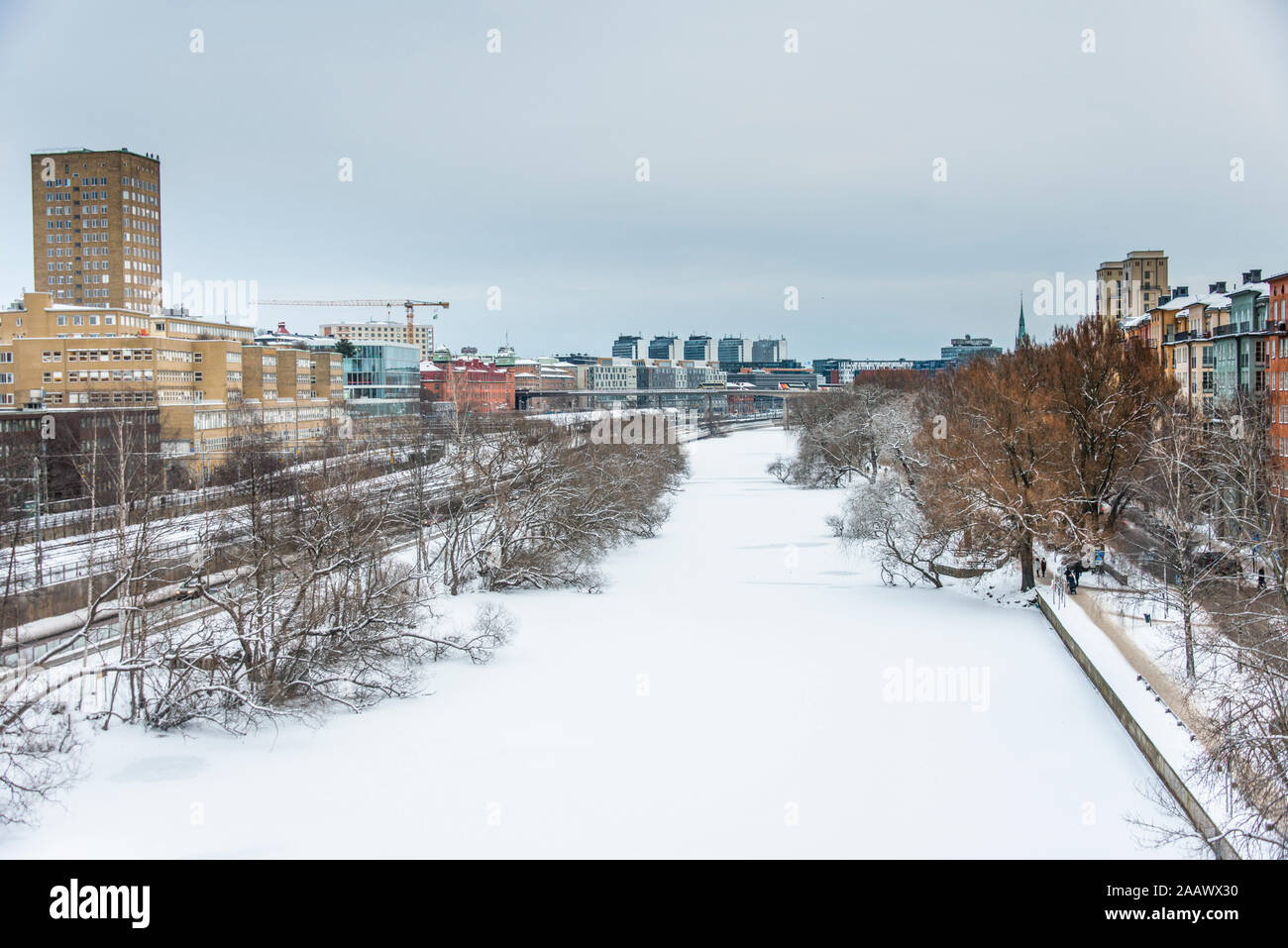 Congelati canal Klara Sjoe a Stoccolma, Svezia Foto Stock