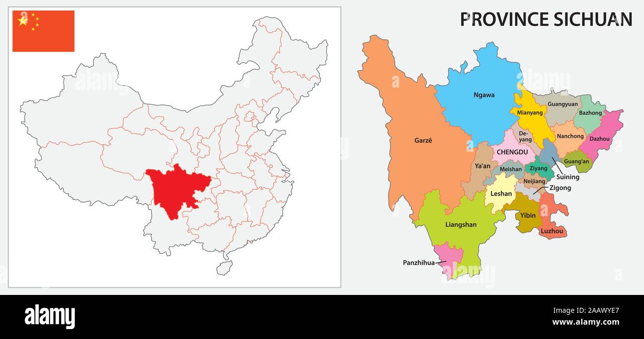 La provincia di Sichuan mappa amministrativa Illustrazione Vettoriale