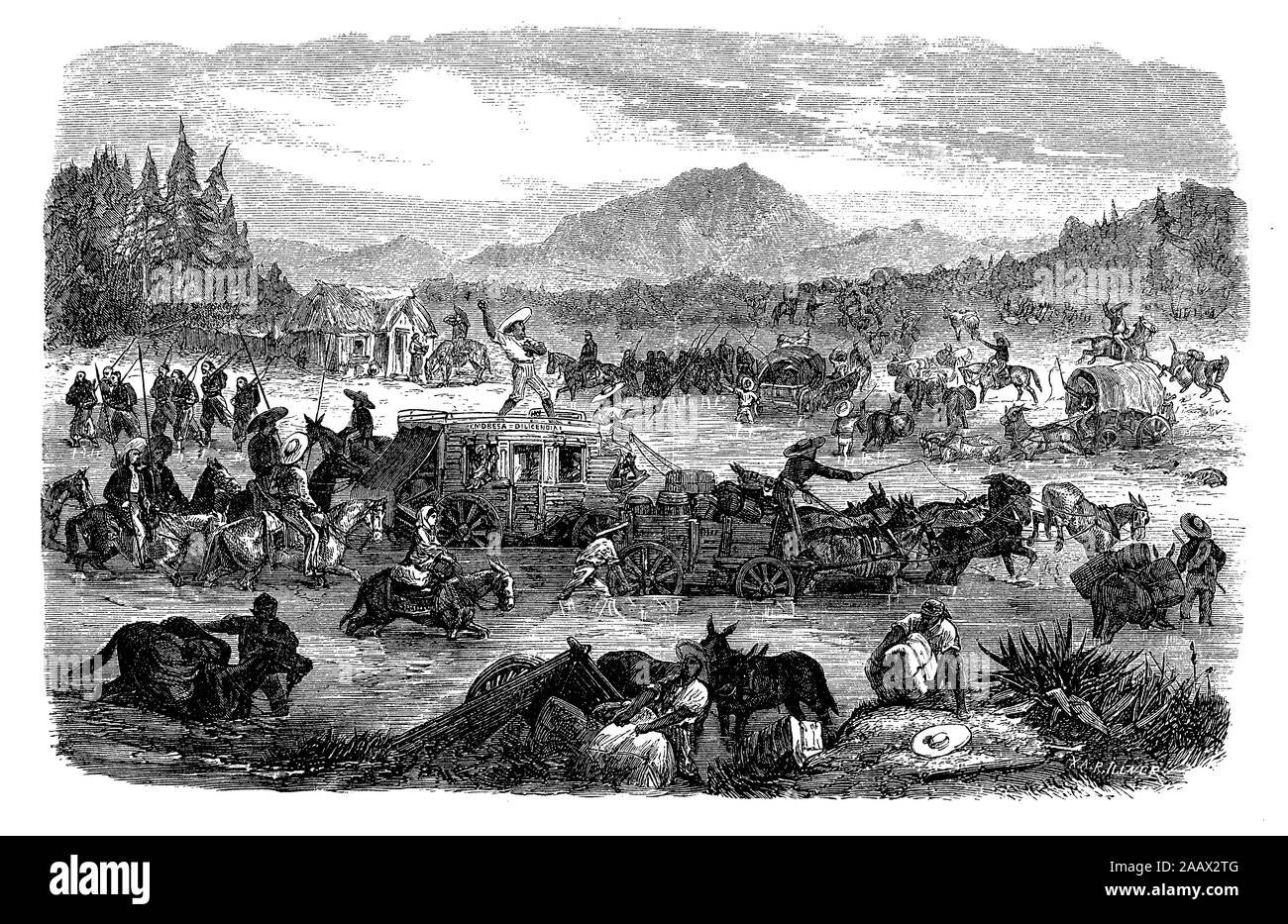 Messico pesanti carovane postale del traffico di Veracruz rotta da e per il porto della città,del XIX secolo Foto Stock