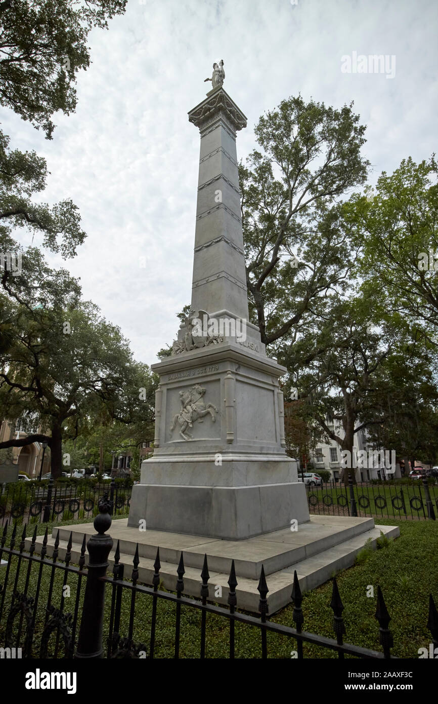 General Casimir Pulaski monumento nella piazza di Monterey Savannah in Georgia negli Stati Uniti Foto Stock