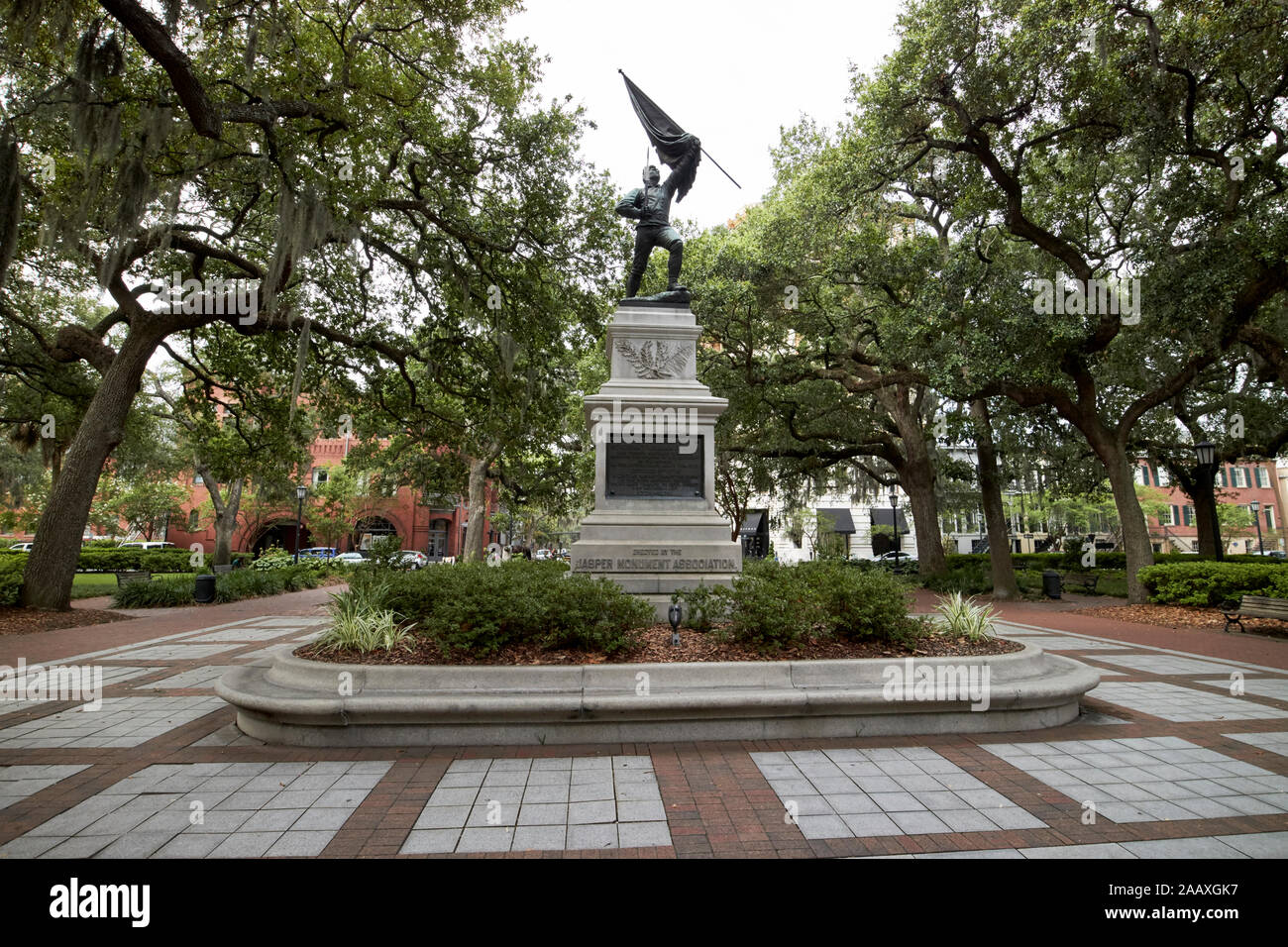 Statua di william jasper all'assedio di Savannah in guerra rivoluzionaria Savannah in Georgia negli Stati Uniti Foto Stock