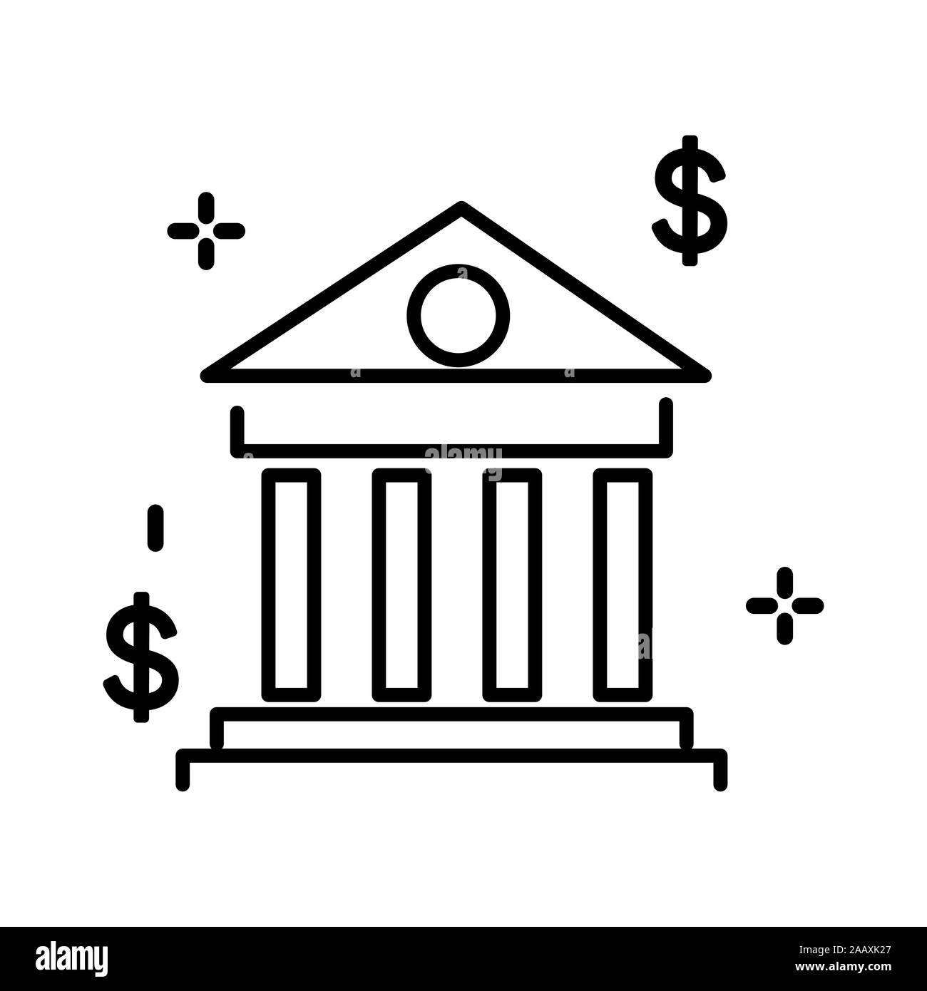 Bank Building, università o courthouse, classica architettura greca isolato icona linea Illustrazione Vettoriale