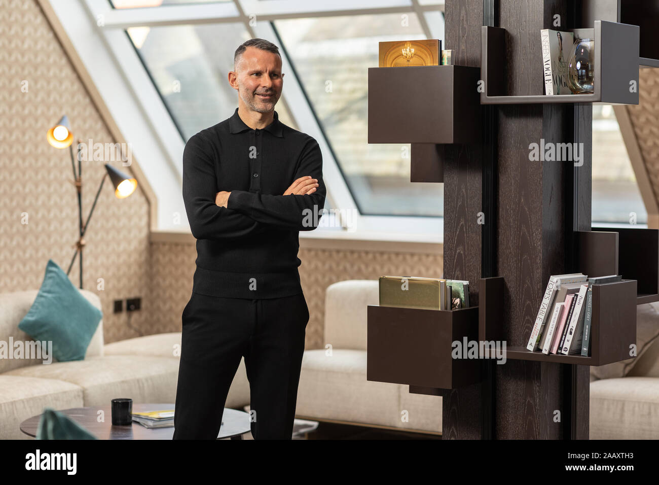 Foto di Ryan Giggs nell'appartamento dell'attico al Stock Exchange Hotel, Manchester. Pic Copyright Phil Tragen 2019 Foto Stock