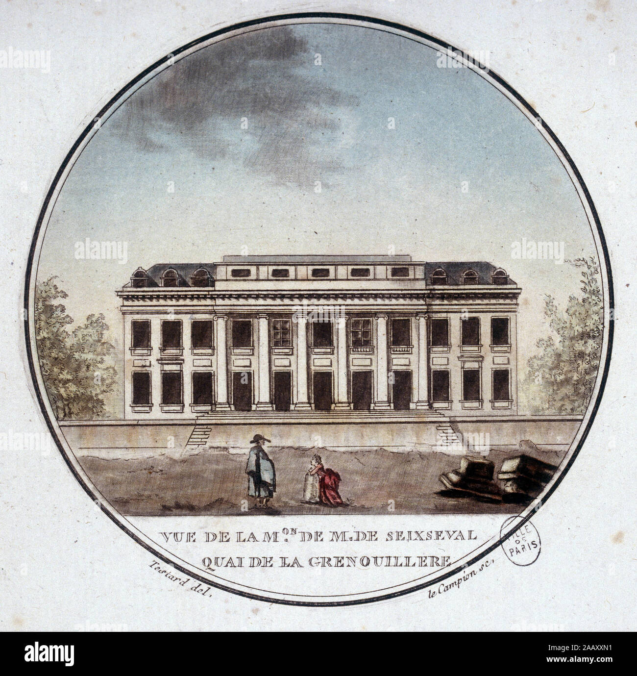 Vue de la maison de Monsieur de Seixseval, quai de la grenouillere a Parigi (aujourd'hui Quai d'Orsay). In prittoresques vues des principaux edifici d Foto Stock