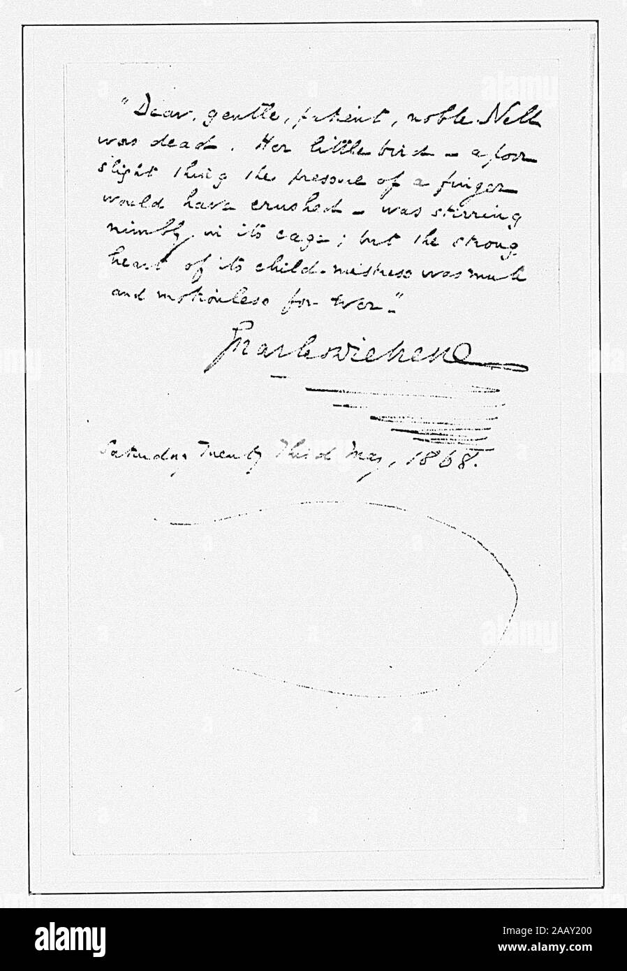 Fodell, S U ALS di 1868 maggio 23 con: una copia del passaggio sulla morte di Little Nell, dal vecchio negozio di curiosità, su p. [2]; H.; Fodell, S. U. ALS di 1868 maggio 23 Foto Stock