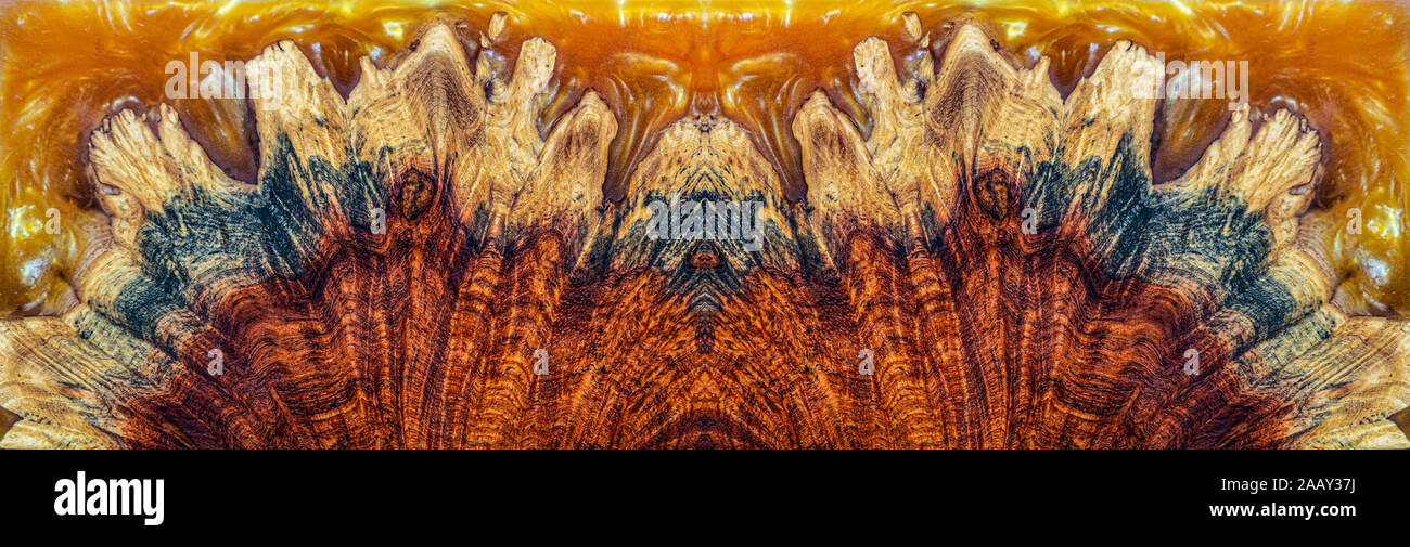 Colata di resina epossidica Afzelia stabilizzante radica di legno arte astratta texture di sfondo per gli sbozzati Foto Stock