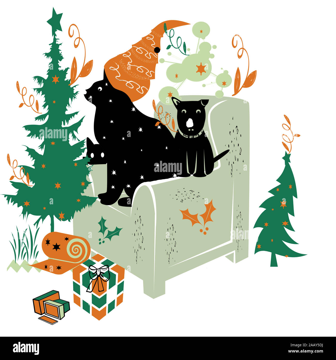 Illustration Christmas Cat Santa Claus Immagini