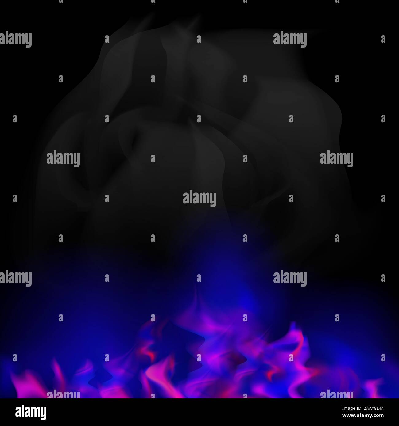 Combustione di gas di fuoco con battenti braci su sfocato Sfondo nero Illustrazione Vettoriale