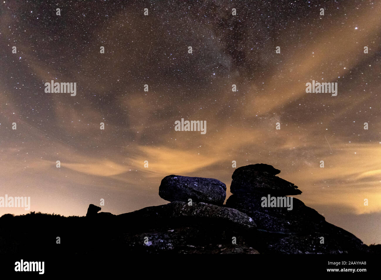 La Via Lattea su Dartmoor Foto Stock