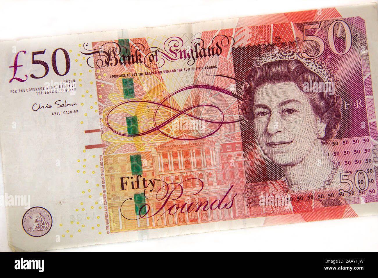 British cinquanta pound nota Foto Stock