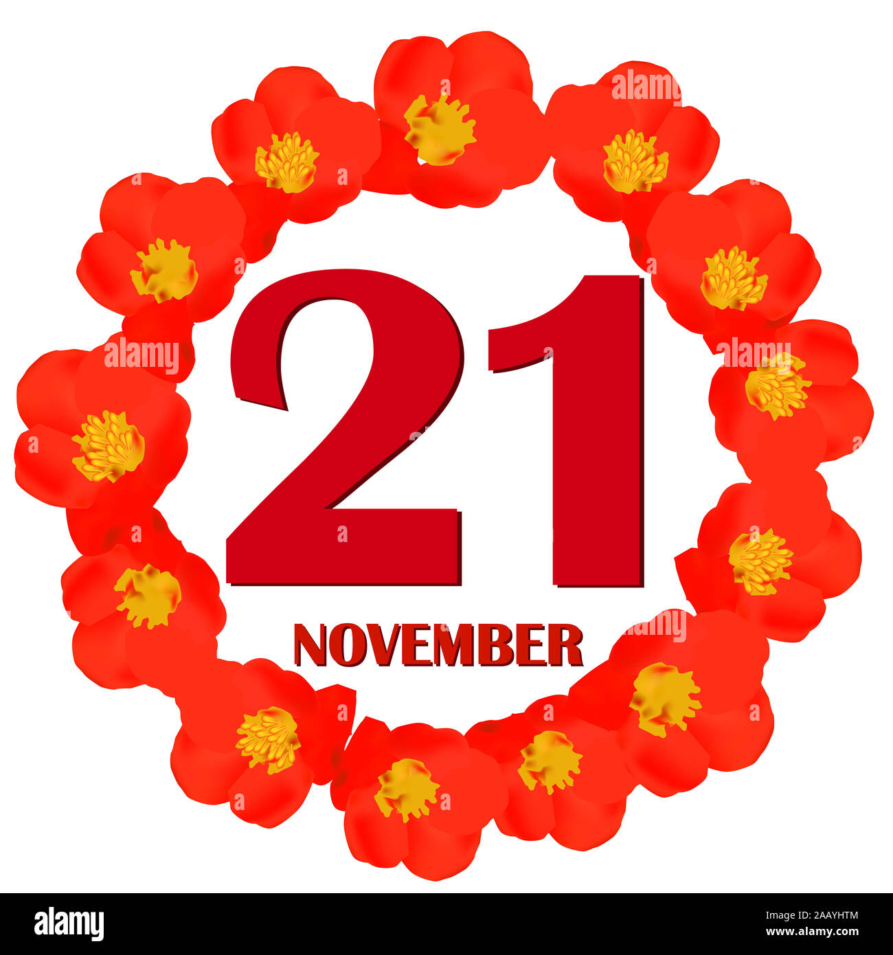 Novembre 21 icona. Per la pianificazione di importanti giorno. Banner per i giorni festivi e giorni speciali con fiori. Xxi del novembre icona. Illustrazione. Foto Stock