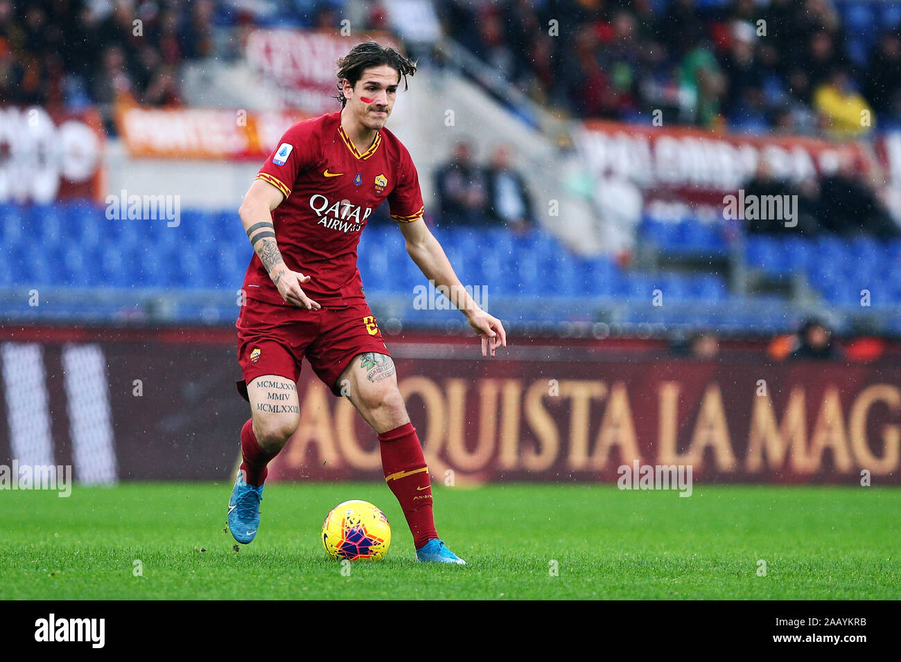 Roma, Italia. 24 Novembre, 2019. Nicolo' Zaniolo di Roma in azione durante il campionato italiano di Serie A partita di calcio tra Roma e Brescia Calcio il 24 novembre 2019 presso lo Stadio Olimpico di Roma, Italia - Foto Federico Proietti/ESPA-Immagini: Credito sportivo europeo Agenzia fotografica/Alamy Live News Foto Stock