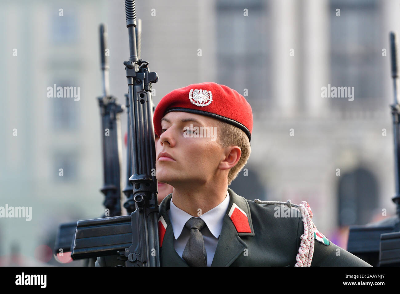 Vienna, Austria. Guardia austriaca in Piazza degli Eroi Vienna Foto Stock