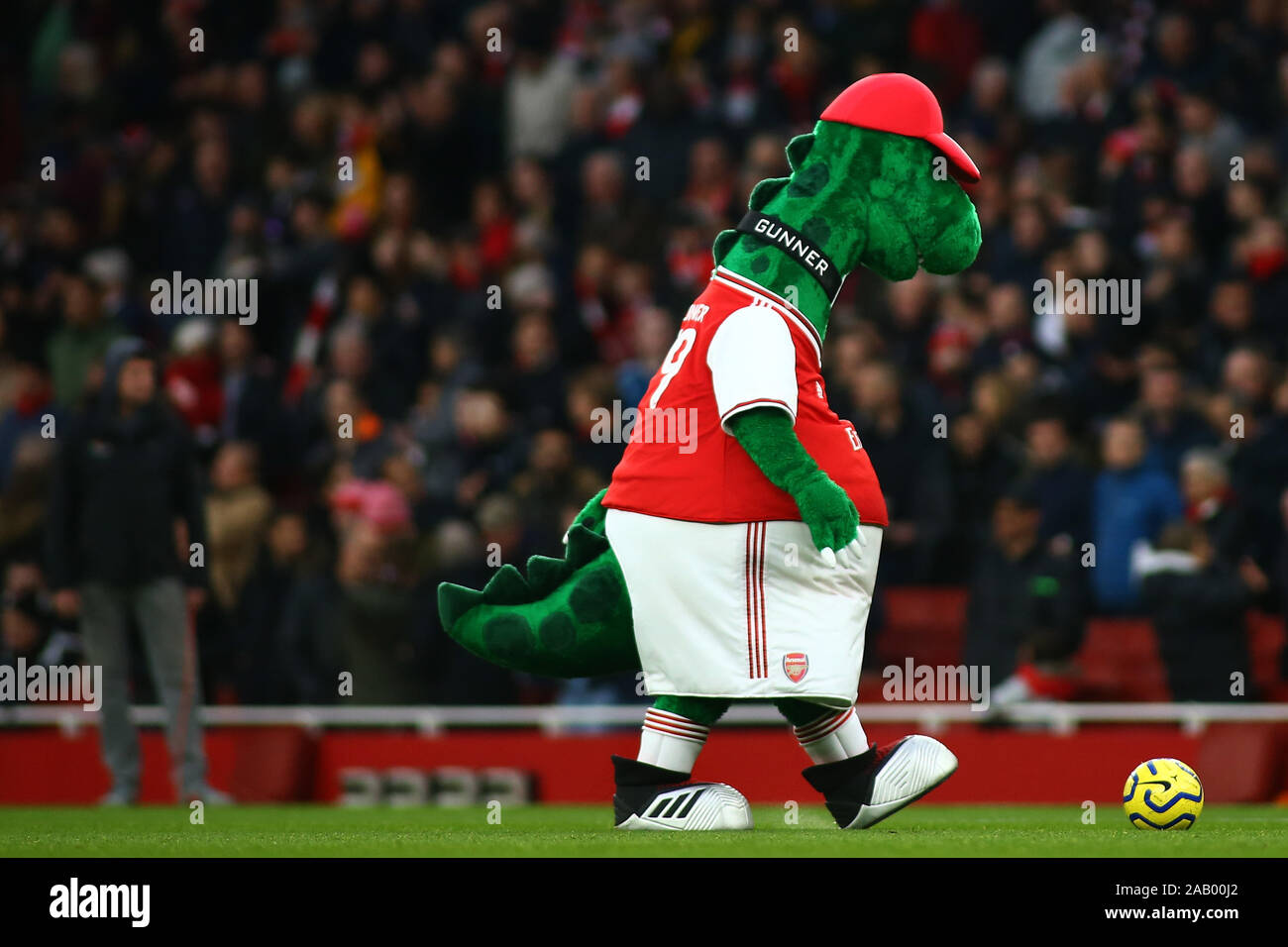 Londra, Regno Unito, 23 novembre. Arsenal mascotte del club durante la Premier League inglese tra Arsenal e Southampton all'Emirates Stadium , London, E Foto Stock