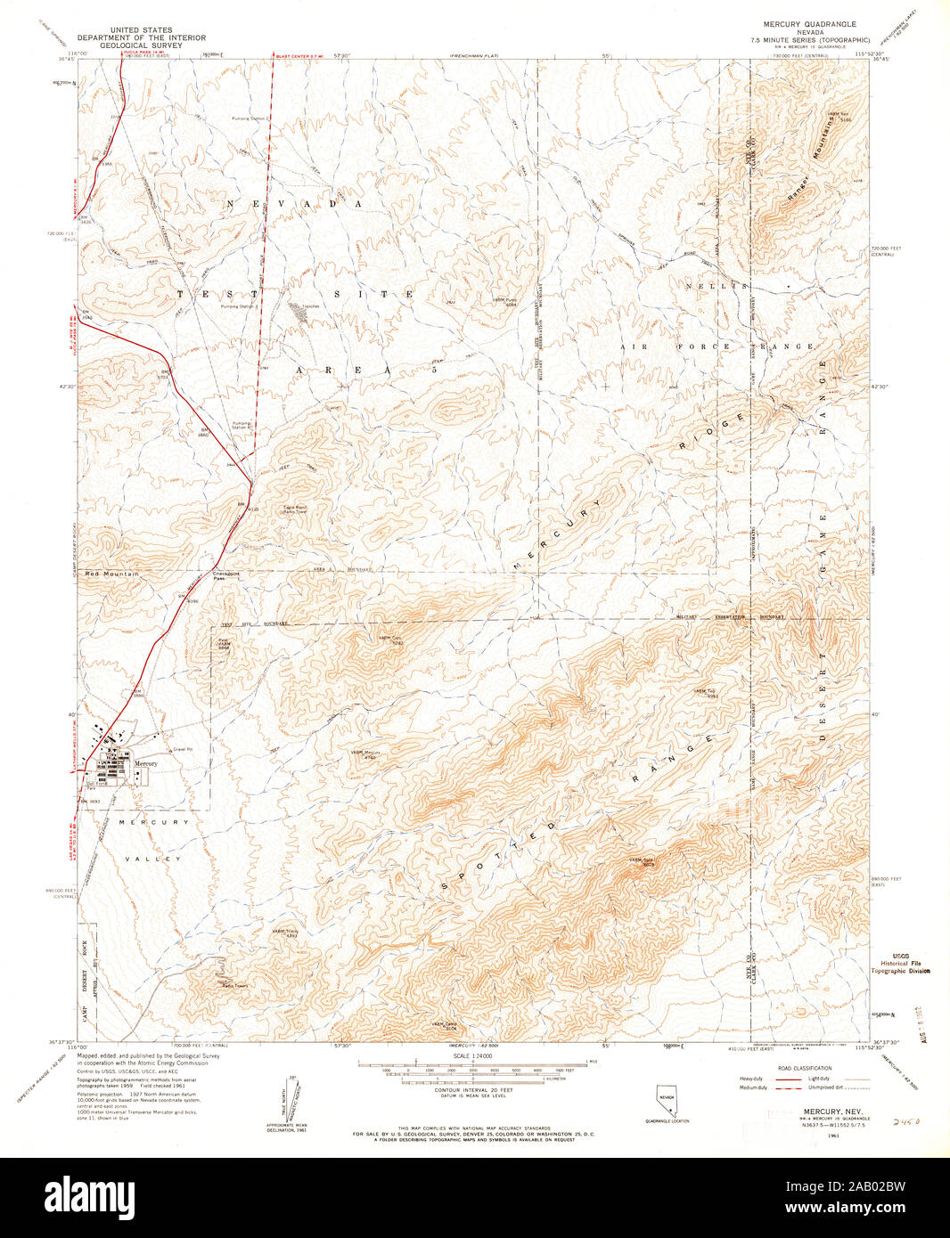 USGS TOPO Map Nevada NV il mercurio 319405 1961 24000 Restauro Foto Stock