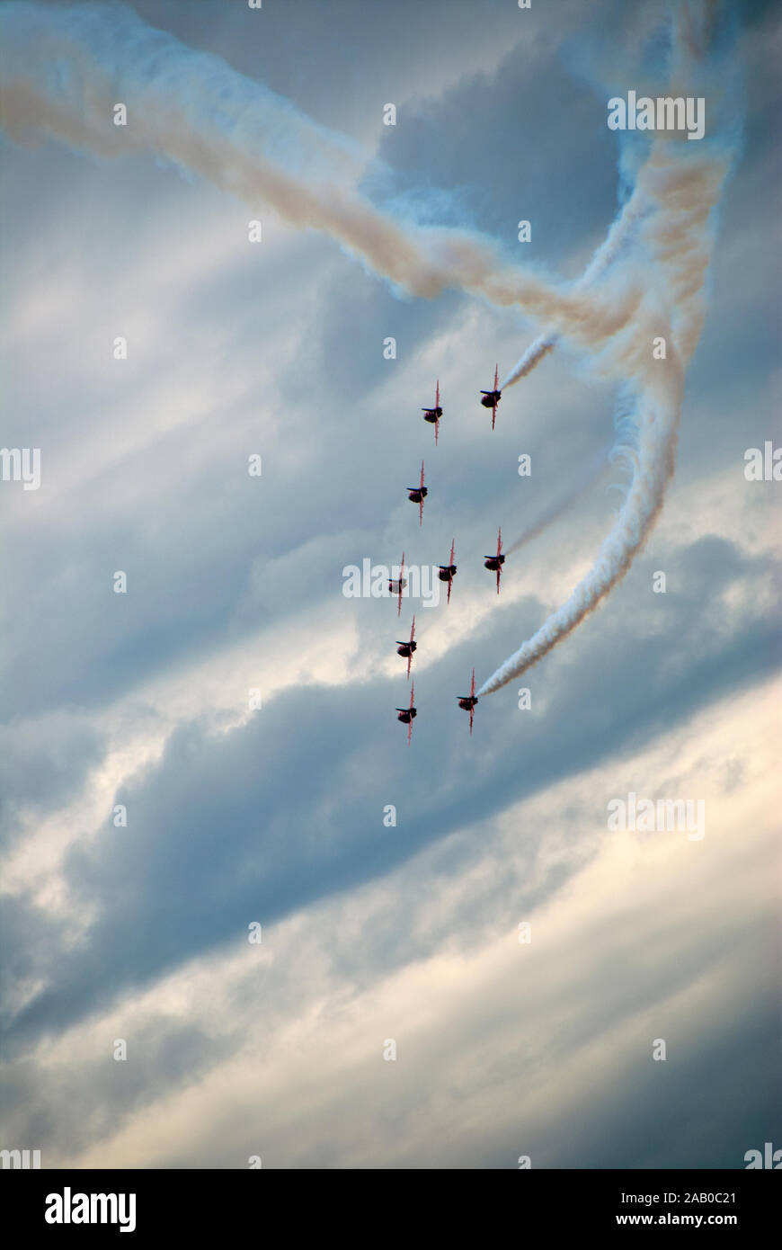 Le frecce rosse testa a casa dopo una esibizione aerea Foto Stock