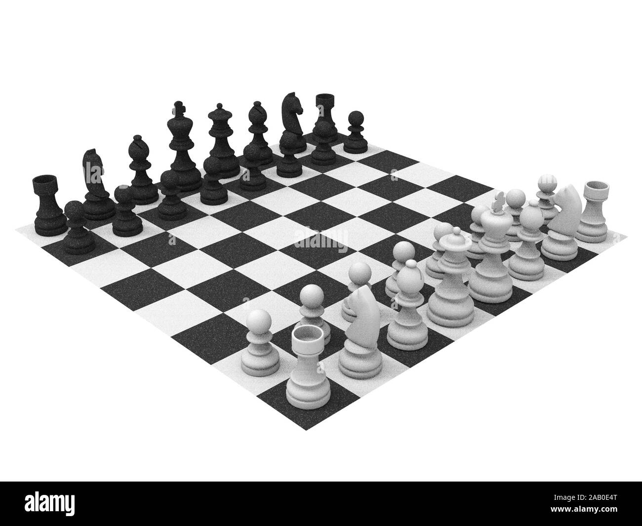 3d scheda di scacchi bianchi e neri chrome scheda su sfondo bianco 3d illustrazione Foto Stock