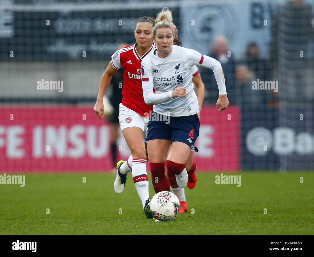 BOREHAMWOOD, Inghilterra - novembre 24: Rhiannon Roberts di Liverpool donne durante la Barclays donna Super League match tra Arsenal donne e Liverpool Foto Stock