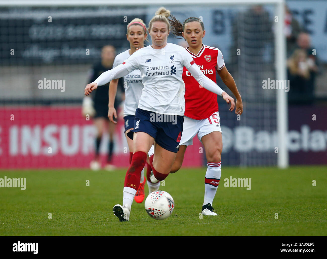 BOREHAMWOOD, Inghilterra - novembre 24: Rhiannon Roberts di Liverpool donne durante la Barclays donna Super League match tra Arsenal donne e Liverpool Foto Stock