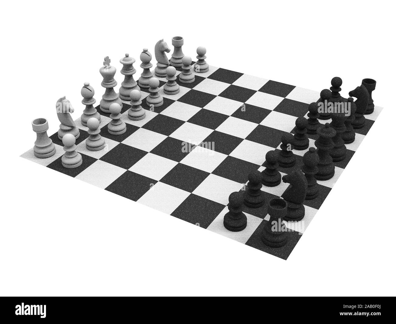 3d scheda di scacchi bianchi e neri chrome scheda su sfondo bianco 3d illustrazione Foto Stock