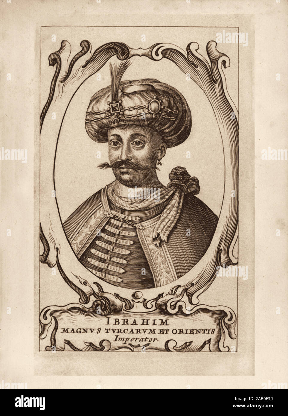 Incisione di Ibrahim I (İbrahim; 1615 - 1648), sultano dell'Impero ottomano dal 1640 fino al 1648. Fu in seguito chiamato Ibrahim il pazzo da 20esimo secolo Foto Stock