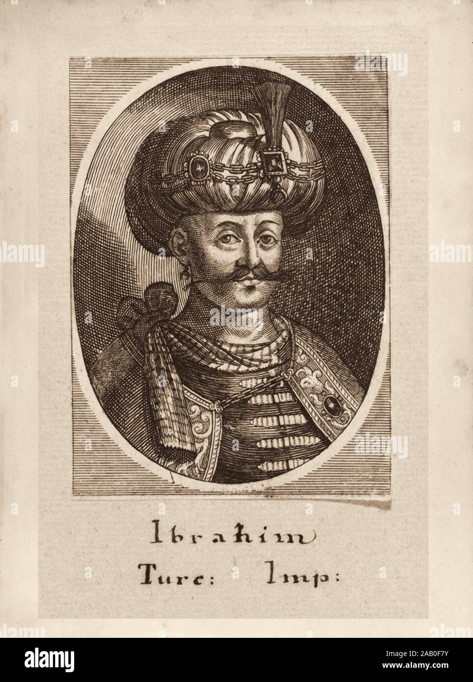 Incisione di Ibrahim I (İbrahim; 1615 - 1648), sultano dell'Impero ottomano dal 1640 fino al 1648. Fu in seguito chiamato Ibrahim il pazzo da 20esimo secolo Foto Stock