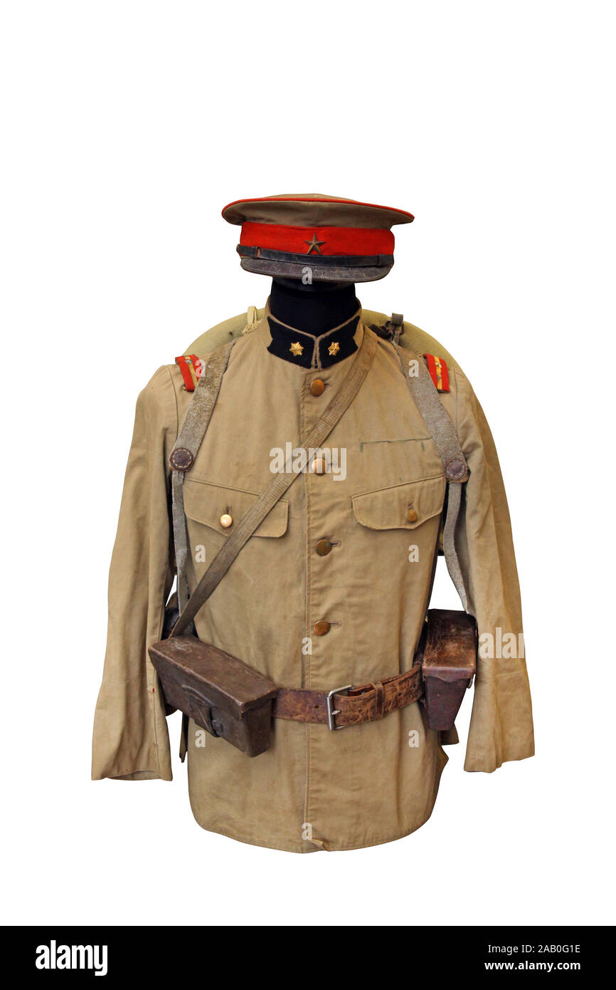 Uniforme giapponese di seconda classe privata, colore nero - MP (polizia militare), tipo 90. Foto Stock