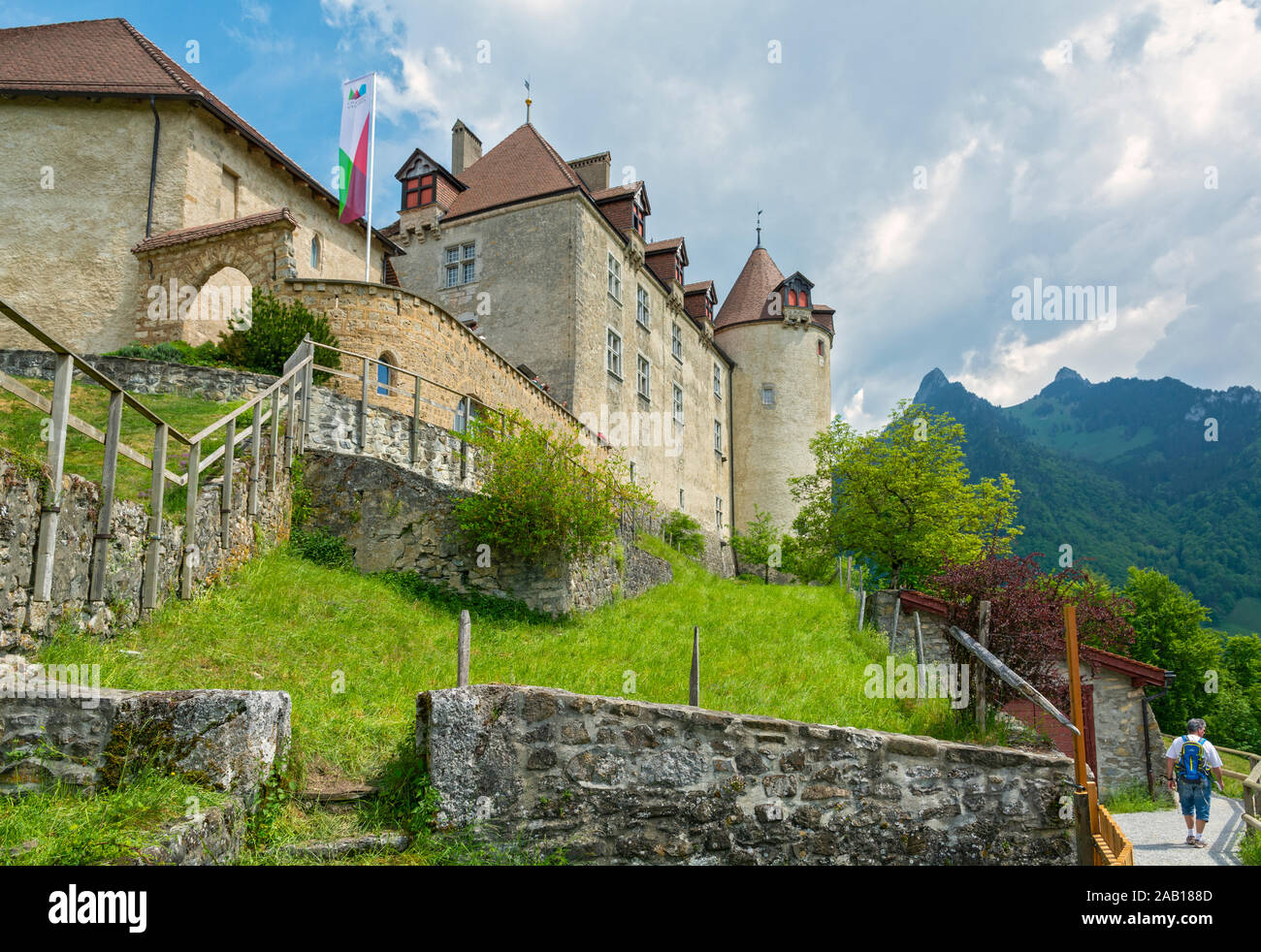 Svizzera Canton Friburgo, Gruyeres, castello costruito 1270-82 Foto Stock