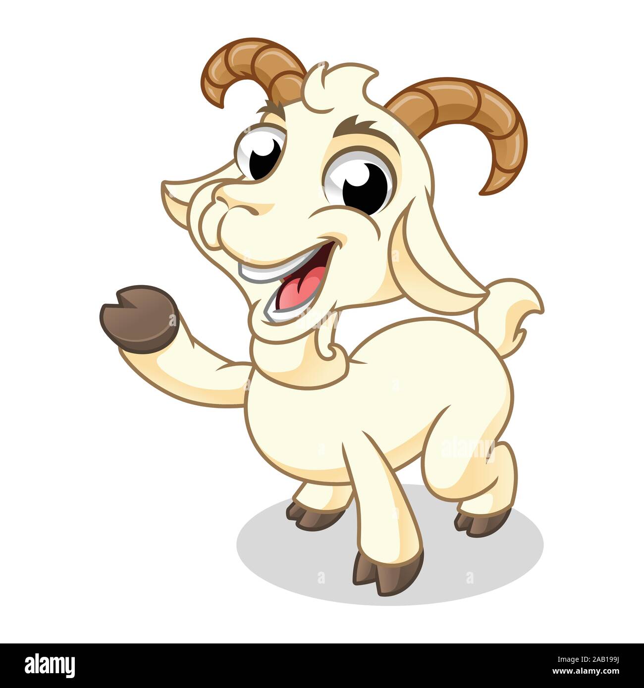 Capra presente qualcosa, mammifero animale, Cartoon illustrazione vettoriale mascotte, isolato in uno sfondo bianco. Illustrazione Vettoriale