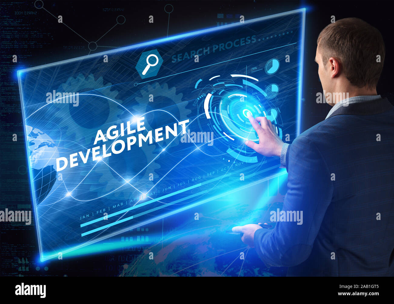 Business, tecnologia Internet e il concetto di rete. Lo sviluppo di software agile. Foto Stock